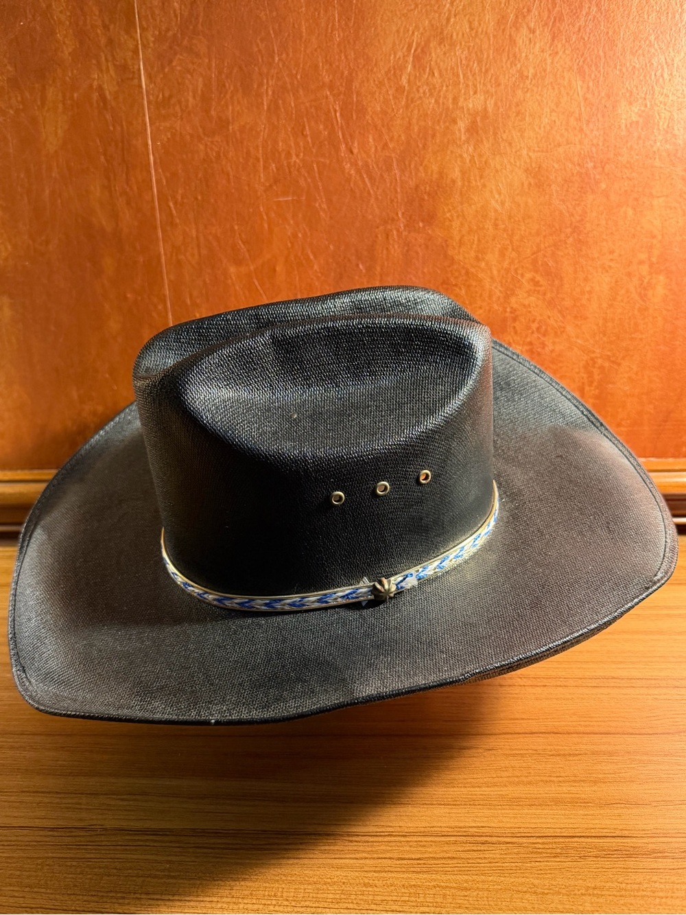 Western Express Black Vinyl Coated Cowboy Hat Sz 6 7/8 (55) Mexico Weatherproof